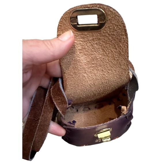 cute small mexico leather bag purple shoulder artisan painted boho hippie cool - Picture 9 of 13